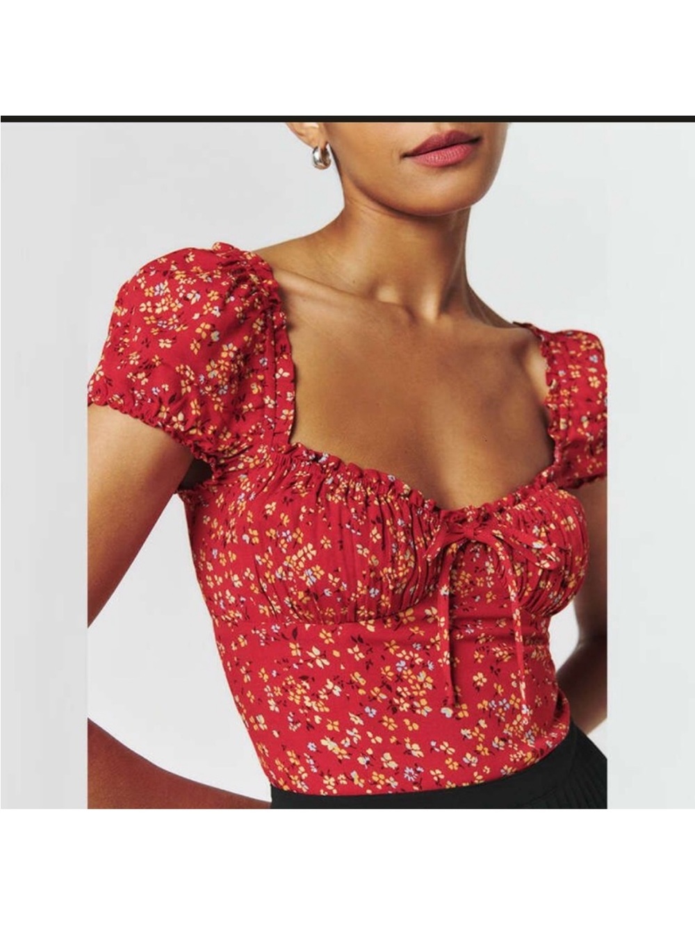Reformation Micaela Floral Puff-Sleeve Sweetheart Top in Bailia NWT